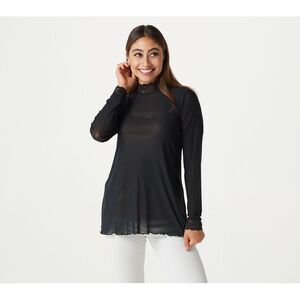 Farmers Defense Women's Top Sz XS Sheer Mesh Mock Neck Lace Trim Black A385387